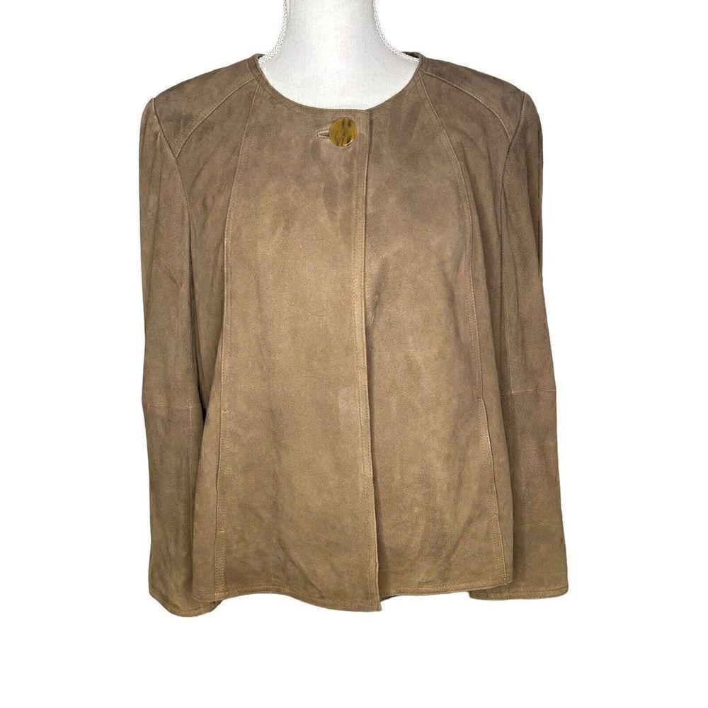 TALBOTS 100% Leather Suede $349 Lightweight Brown 1 Button Jacket 14P NWT